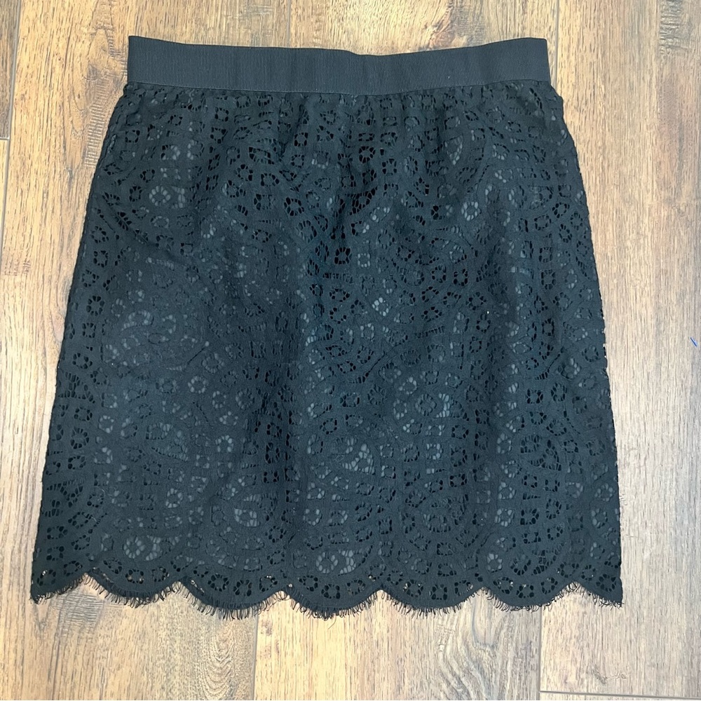 Joe Fresh Black Crochet Lace Mini Skirt with Scalloped Hem